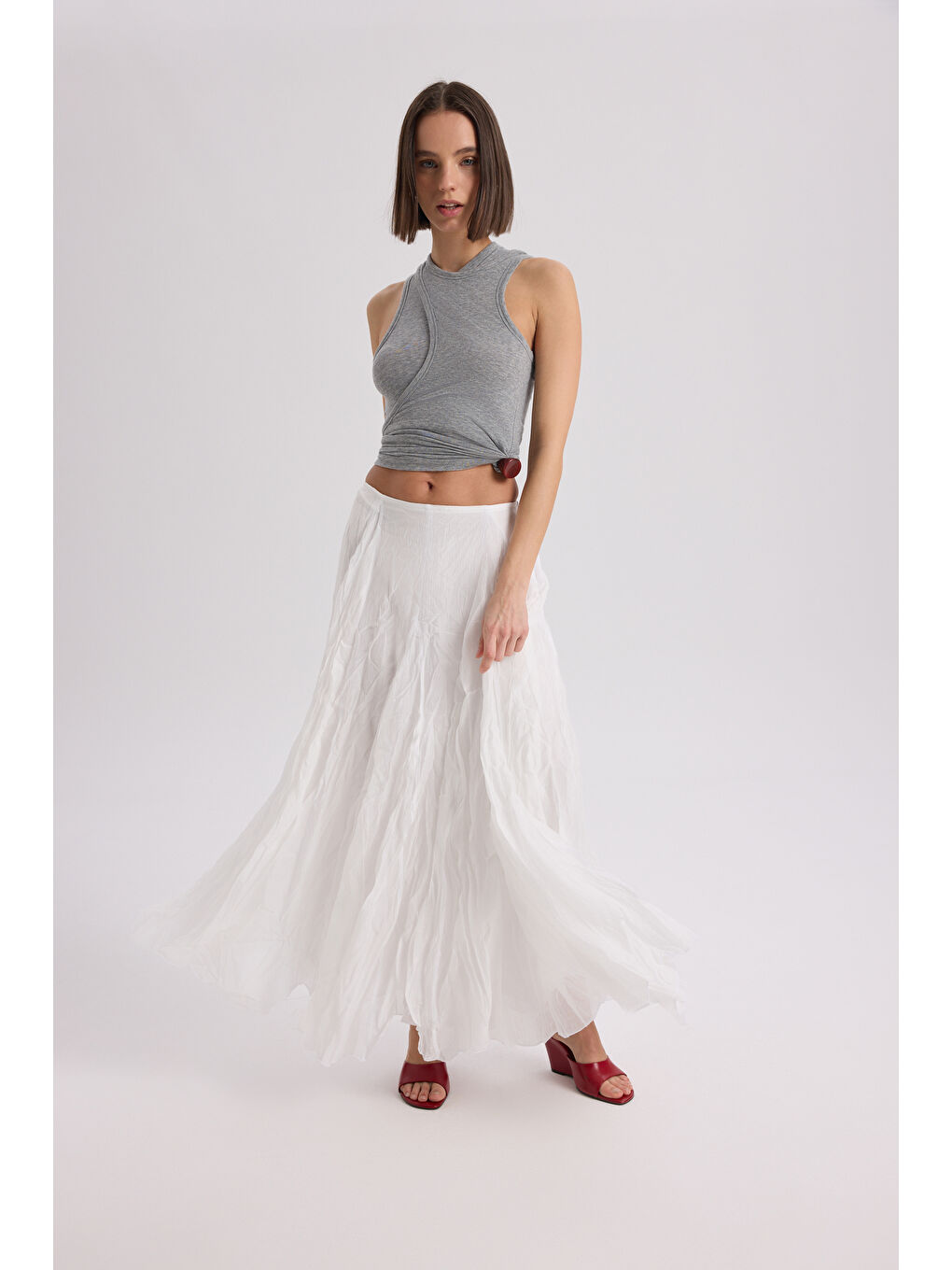 Freesia Kırışık Ekru Uzun Etek-2