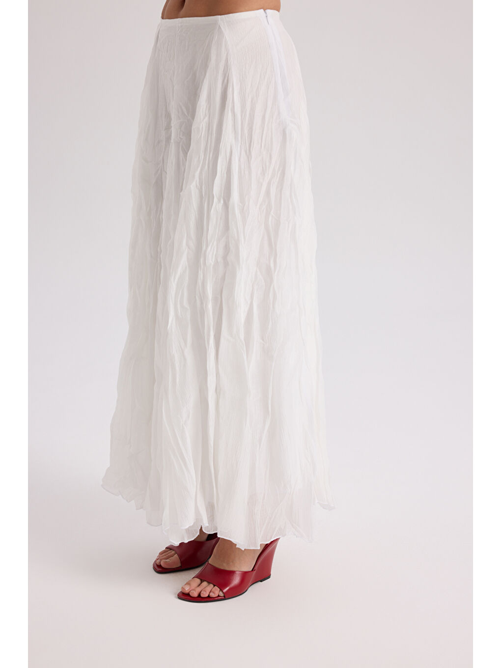 Freesia Kırışık Ekru Uzun Etek-3