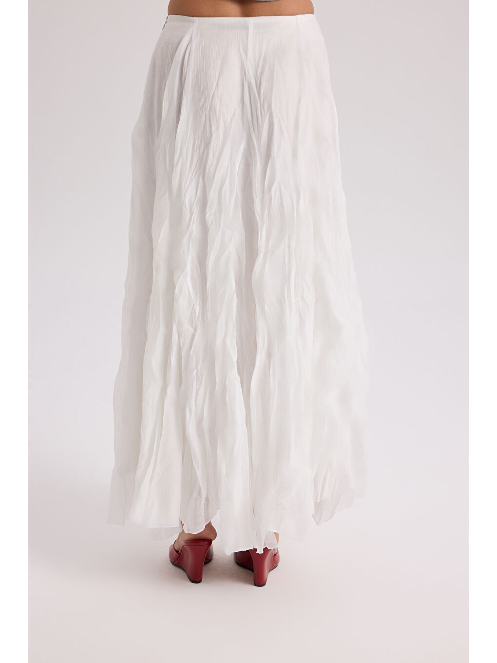 Freesia Kırışık Ekru Uzun Etek-4