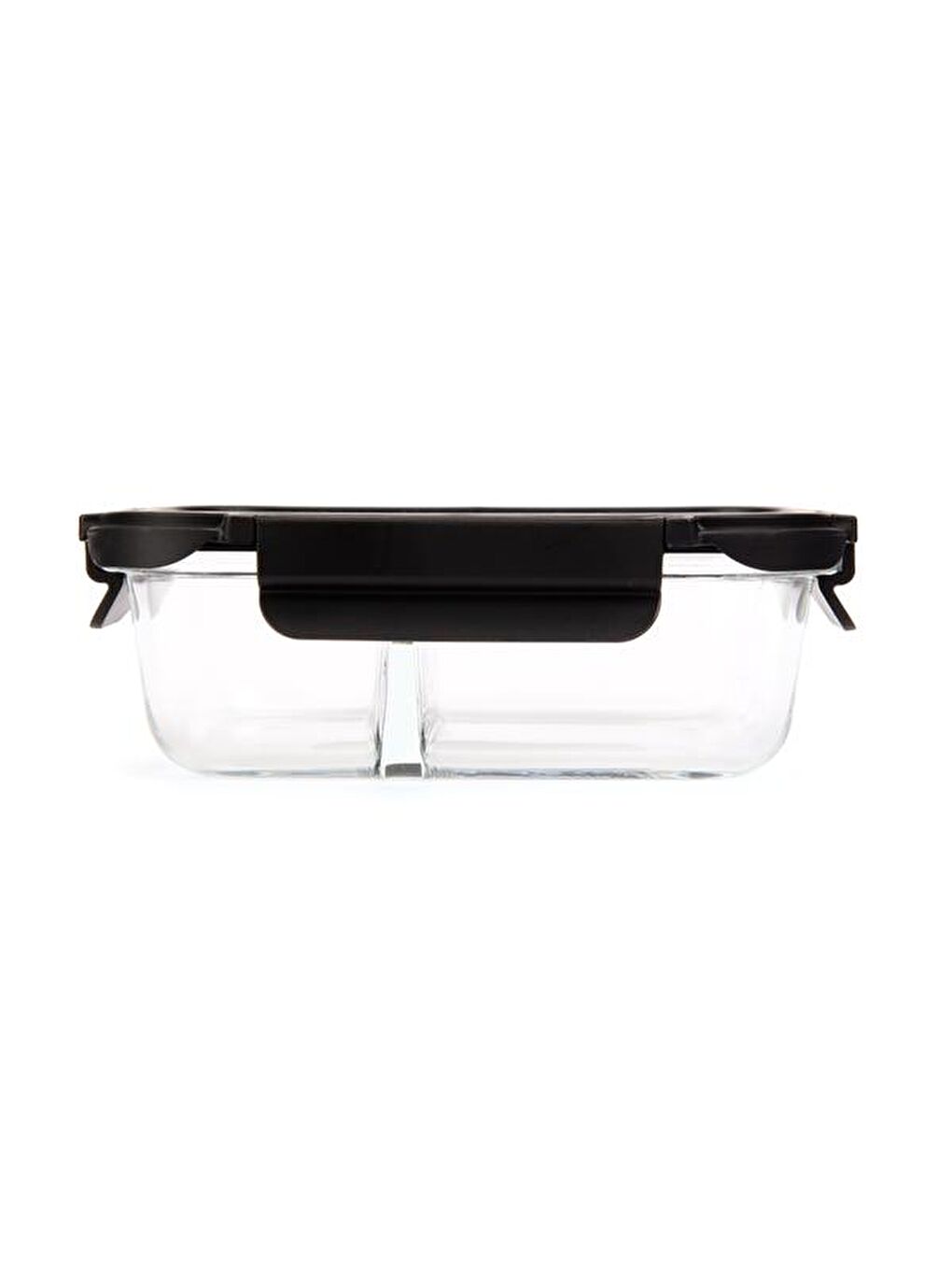 Renksiz Kilitli Bölmeli Cam Saklama Kabı - Şeffaf / Siyah - 600 ml