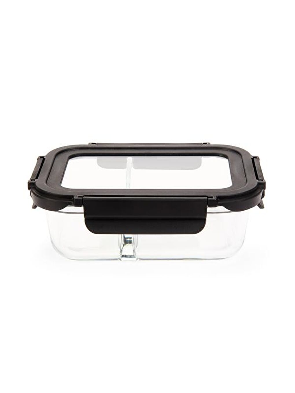 Renksiz Kilitli Bölmeli Cam Saklama Kabı - Şeffaf / Siyah - 600 ml-2