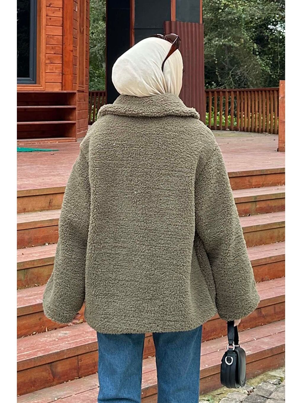 Biye Detaylı Tedy Pelüş Mont Haki-3