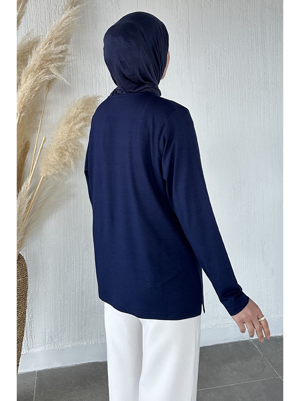 Lacivert Taşlı Tesettür Anne Penye Bluz-5