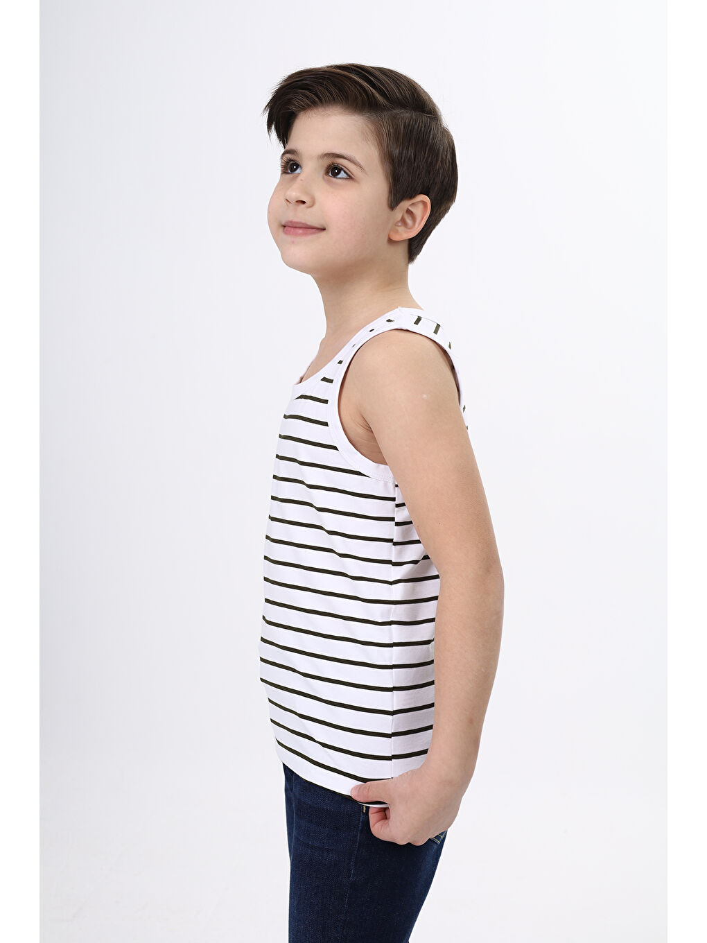 Haki Erkek Çocuk Çizgili Atlet-1