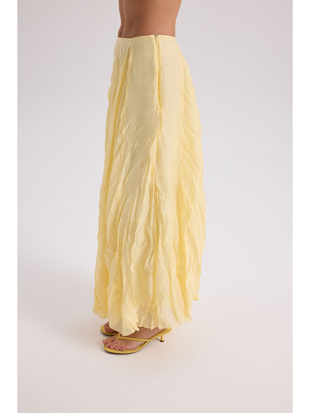 Freesia Kırışık Sarı Uzun Etek-3