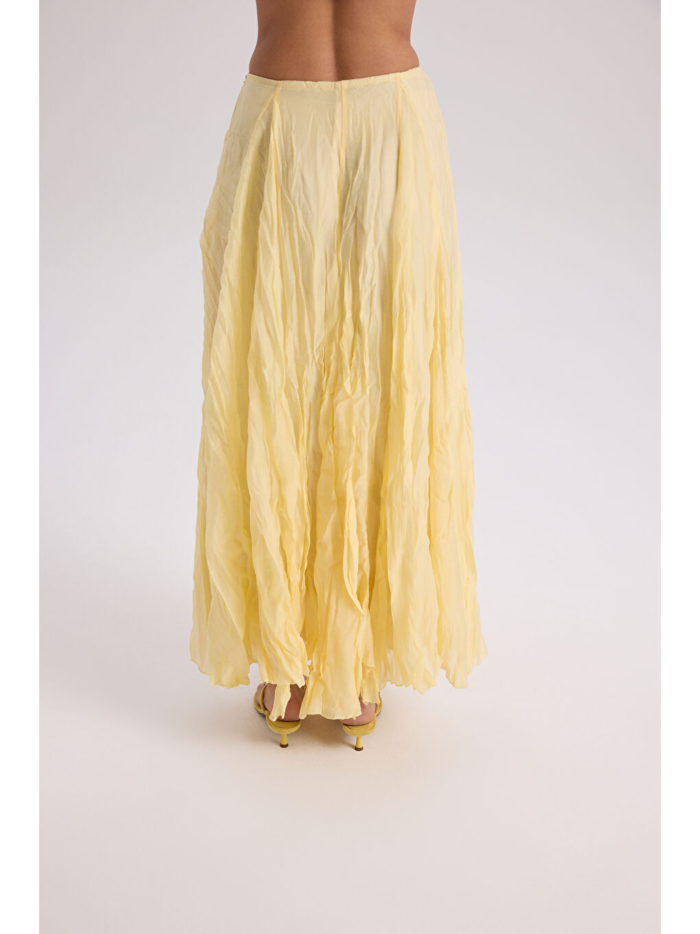 Freesia Kırışık Sarı Uzun Etek-4