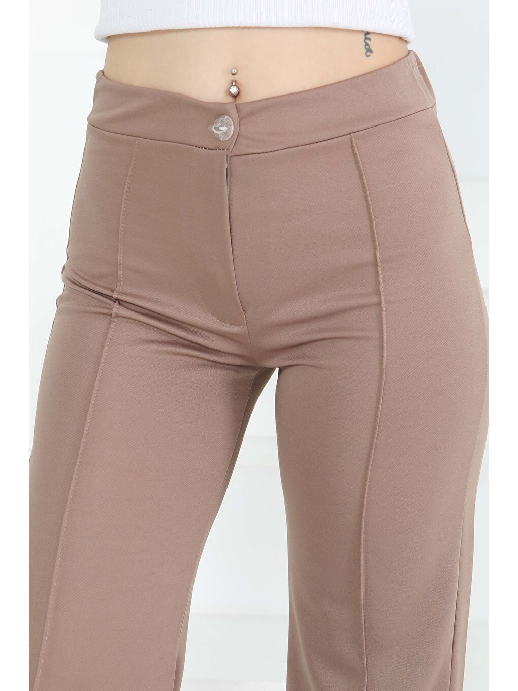 Bej Şerit Detaylı Spor Pantolon Vizon - 27084-2