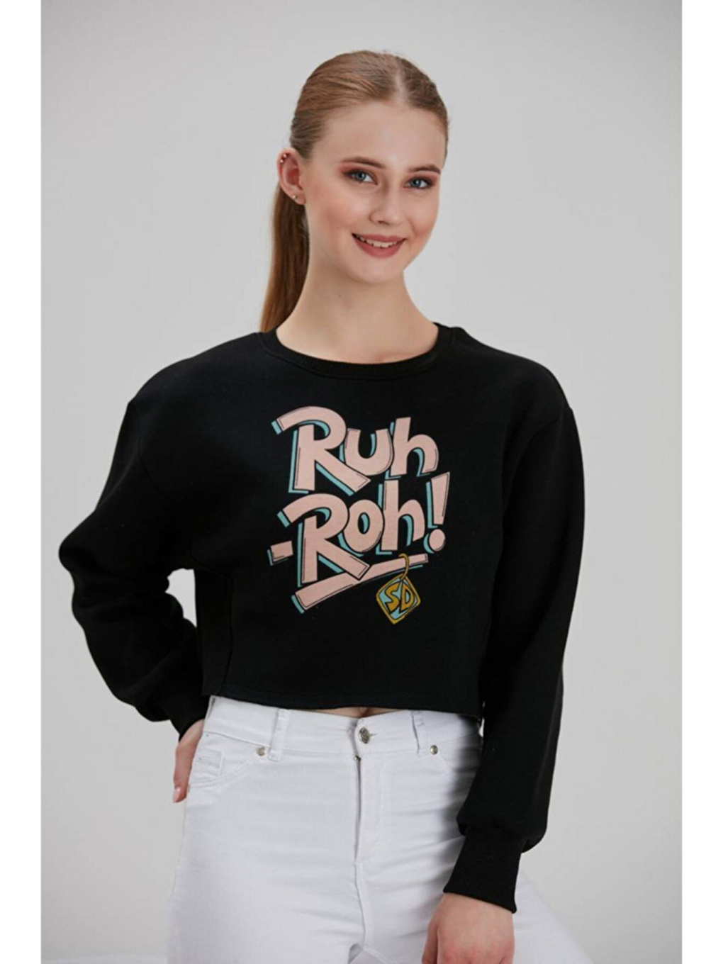 Kadın Siyah Baskılı Sweatshirt