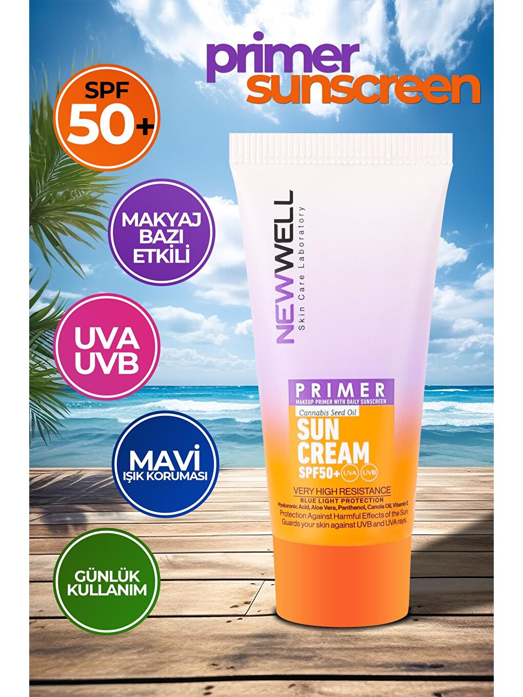 New Well Krem Makyaj Bazı Güneş Kremi SPF 50+ Aydınlatıcı Etkili Primer Sunscreen 50 ml - 2