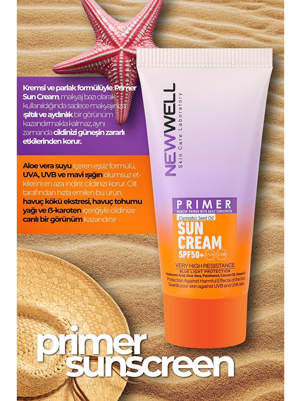 New Well Krem Makyaj Bazı Güneş Kremi SPF 50+ Aydınlatıcı Etkili Primer Sunscreen 50 ml - 3