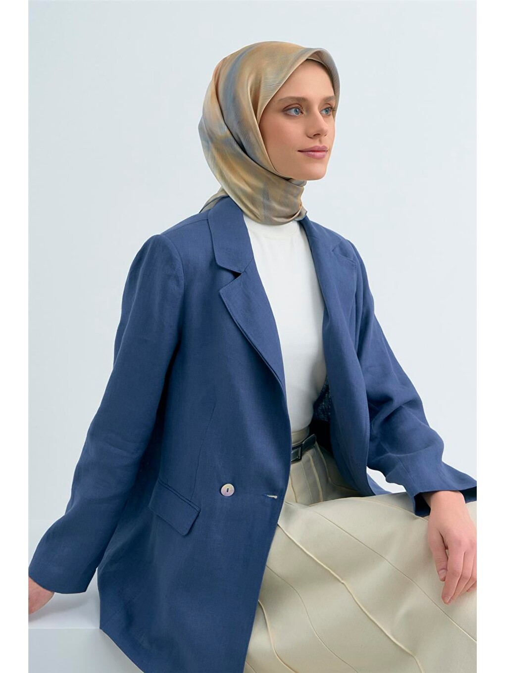 Bej Saf İpek Twill Eşarp 9513d 09