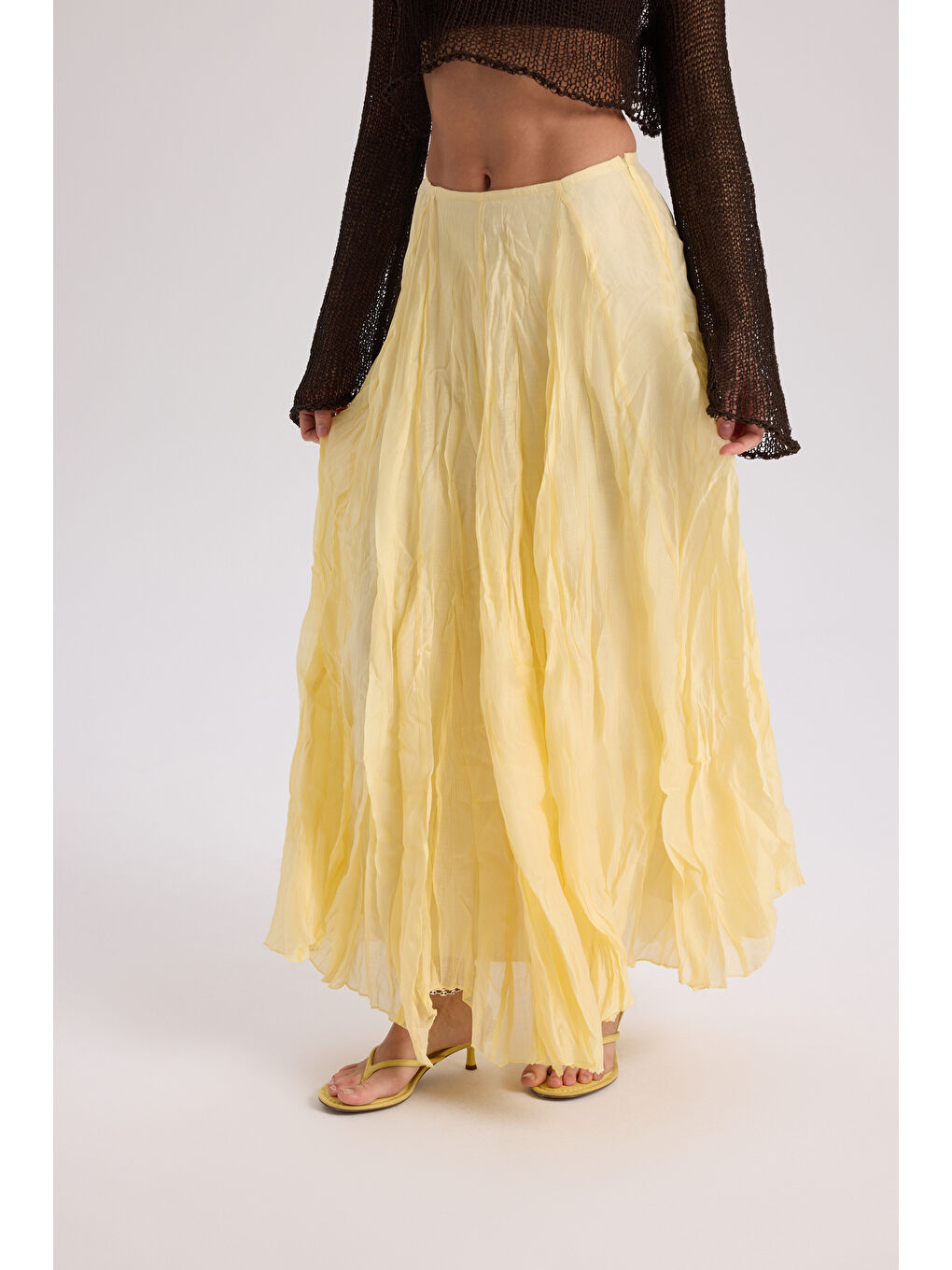 Freesia Kırışık Sarı Uzun Etek-6