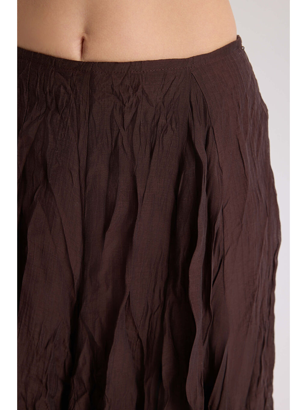 Kahverengi Freesia Kırışık Kahve Uzun Etek-6