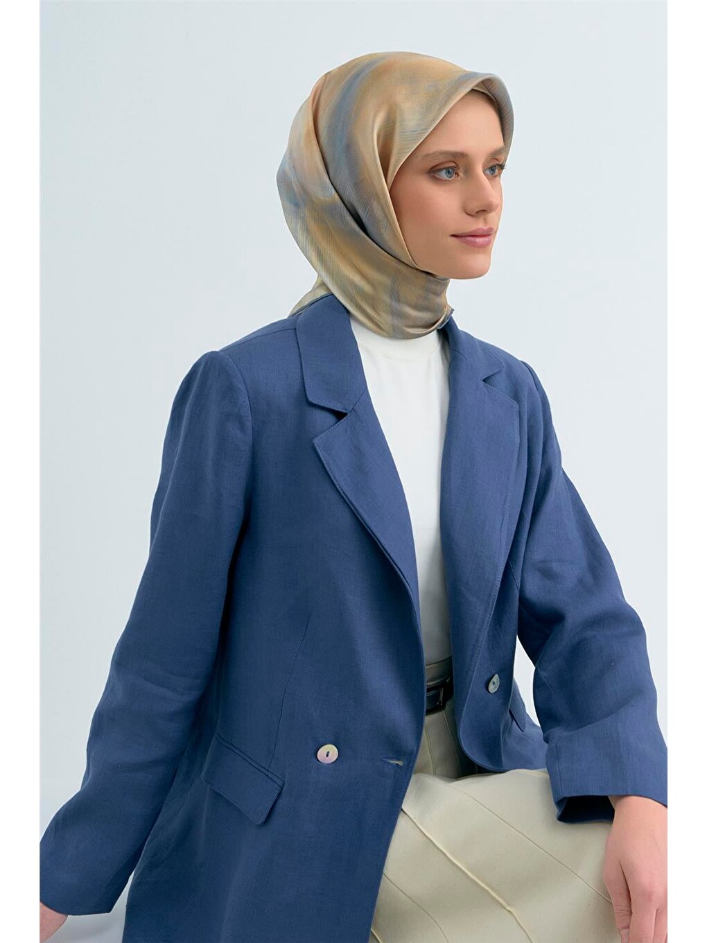Bej Saf İpek Twill Eşarp 9513d 09-1