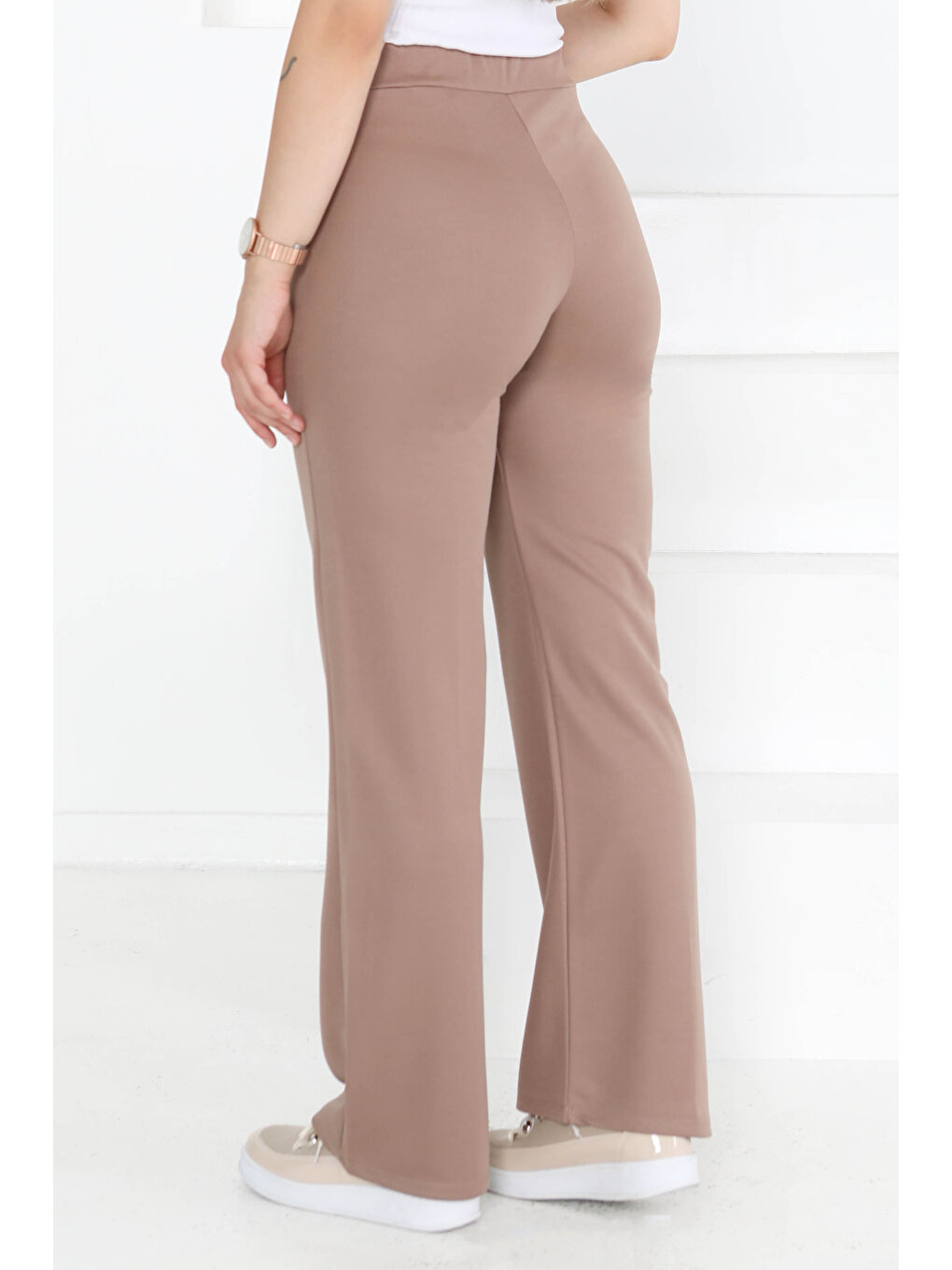 Bej Şerit Detaylı Spor Pantolon Vizon - 27084-3