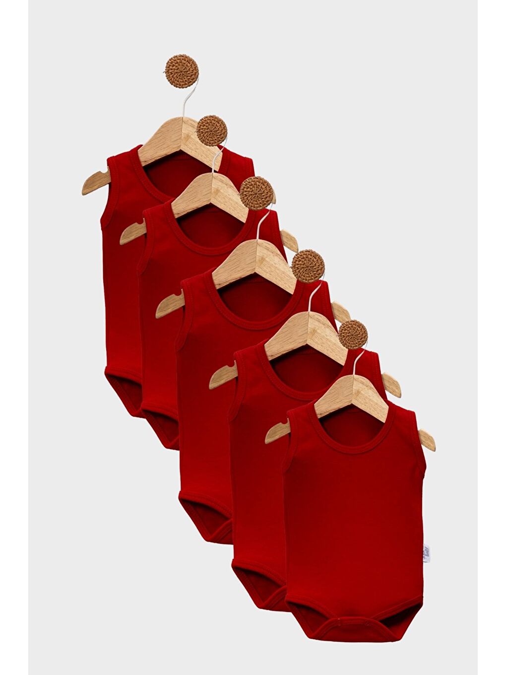 Kırmızı 5'li Zıbın Bebek Askılı Çıtçıtlı Body %100 Pamuk