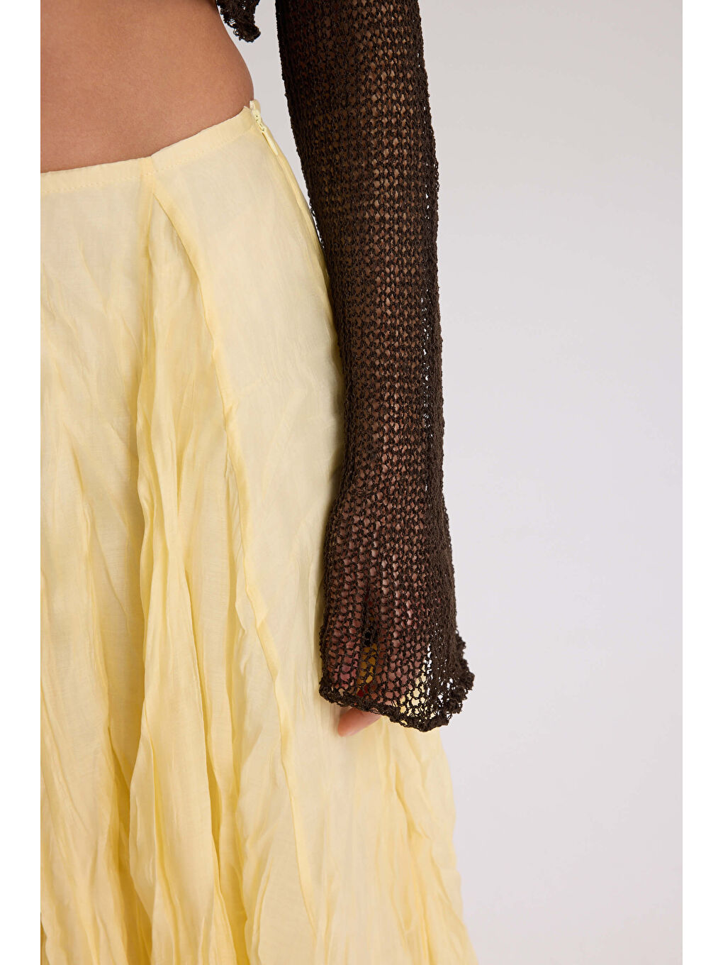 Freesia Kırışık Sarı Uzun Etek-7