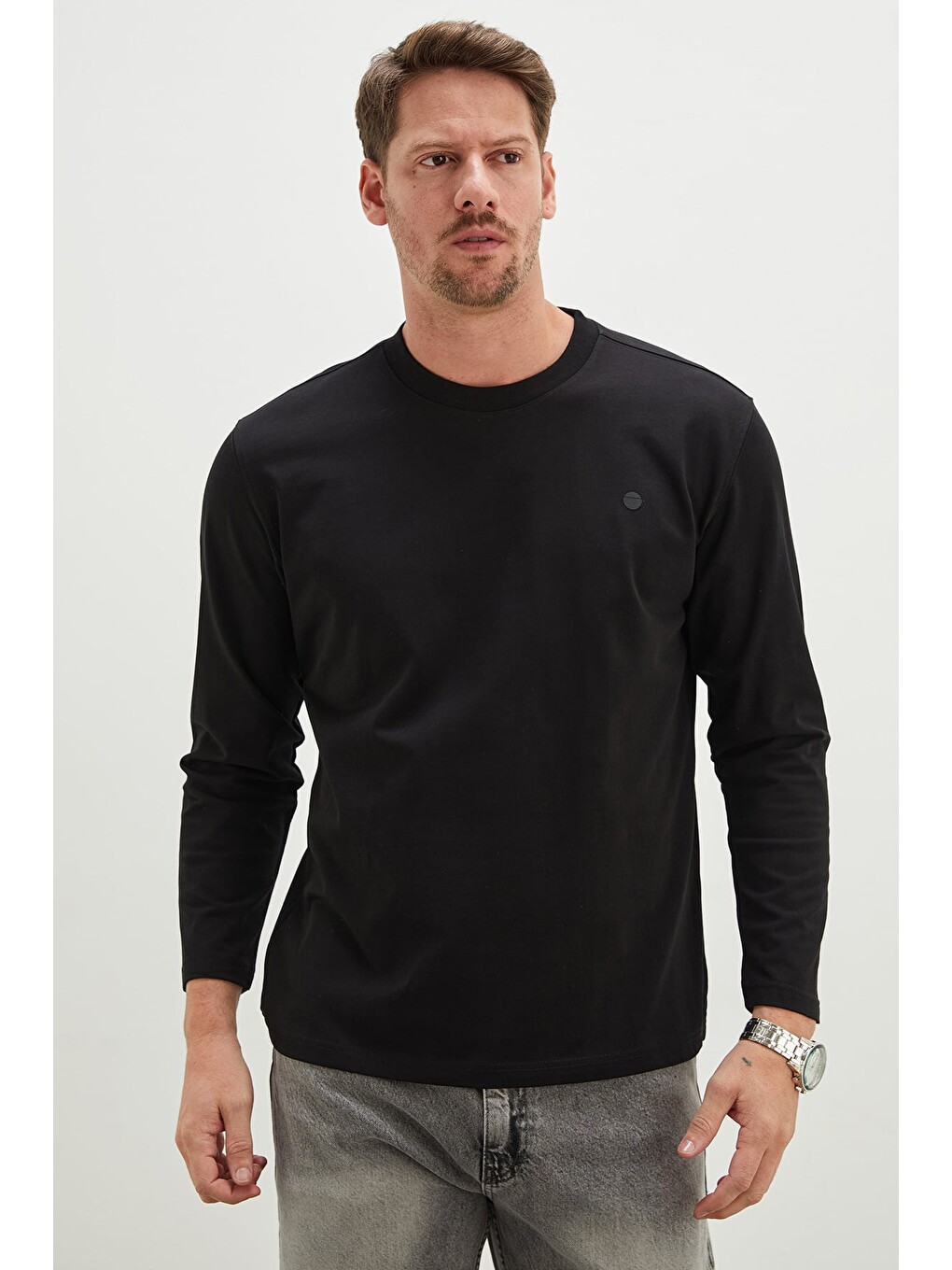 Siyah Baskılı Bisiklet Yaka Sweatshirt-2