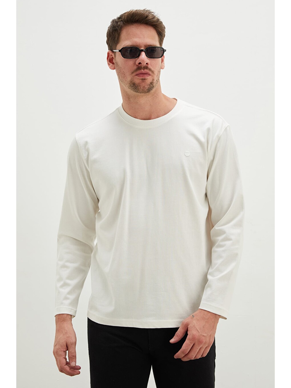 Ekru Baskılı Bisiklet Yaka Sweatshirt-2