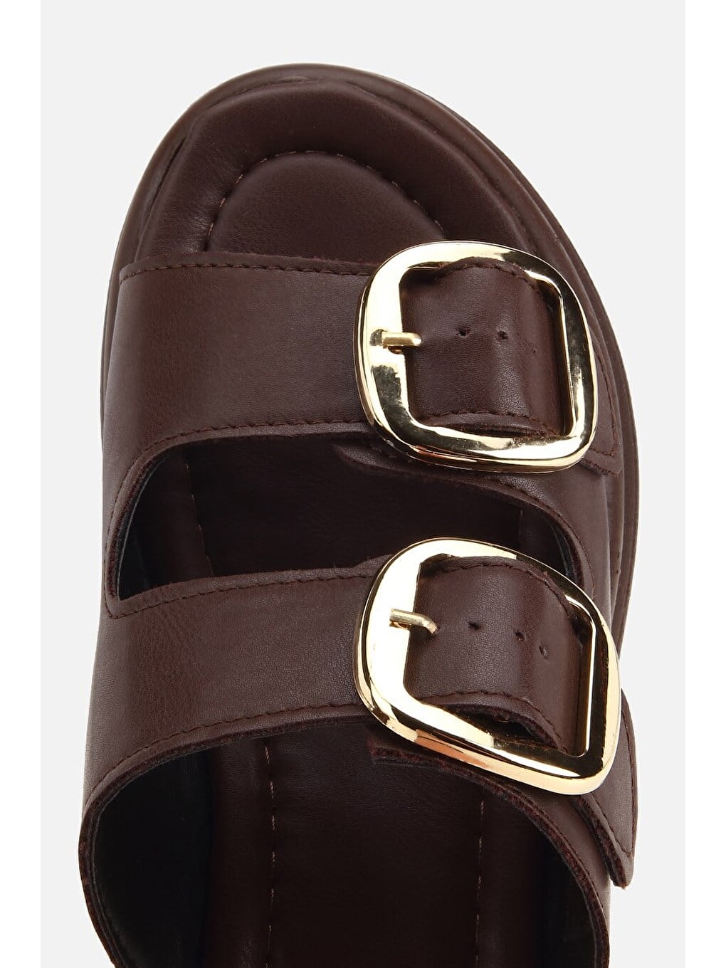 Kadın Kahverengi Tokalı Ayarlanabilir Bantlı Kalın Tabanlı Terlik-4