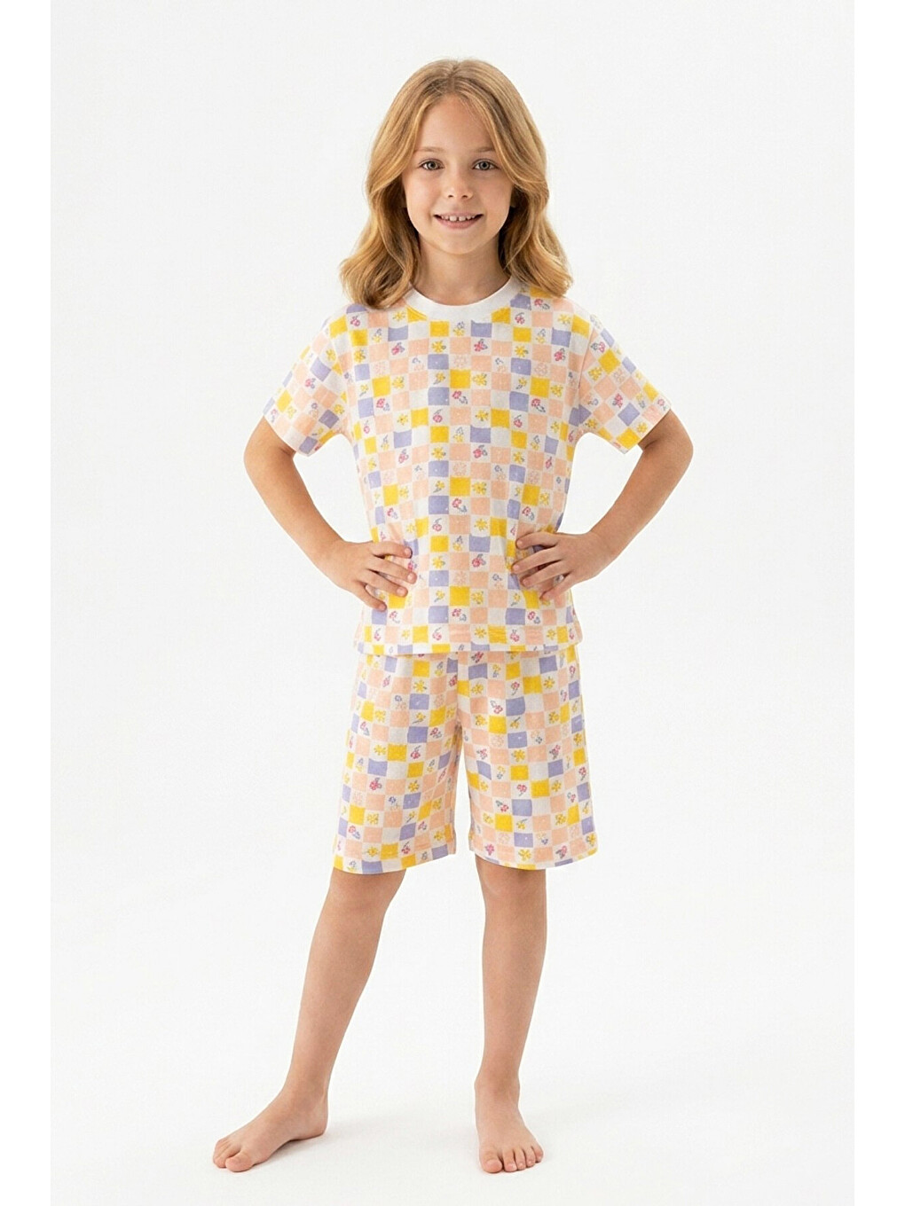 Sarı Kız Çocuk %100 Pamuk-baskılı Ve Şortlu Pijama Takımı 3-13 Yaş 12722ıs-2