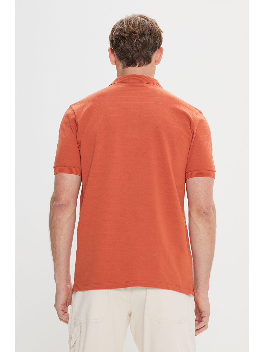 Kahverengi Erkek Kiremit Dar Kesim %100 Pamuk Jakarlı Polo Yaka Tişört-4