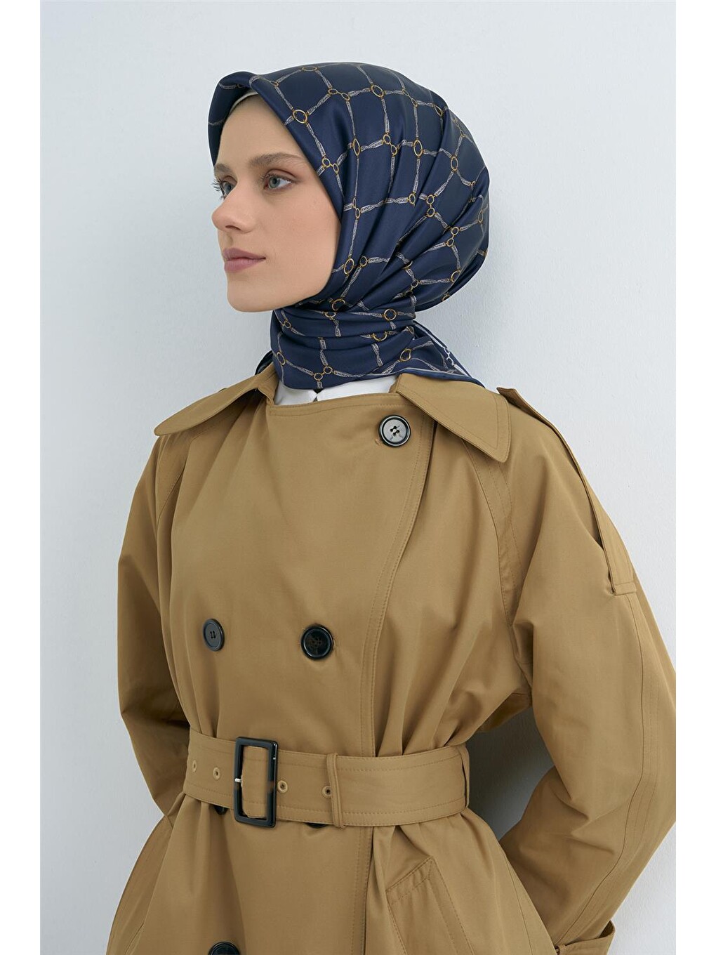 Lacivert Saf İpek Twill Eşarp 9538d 85-1