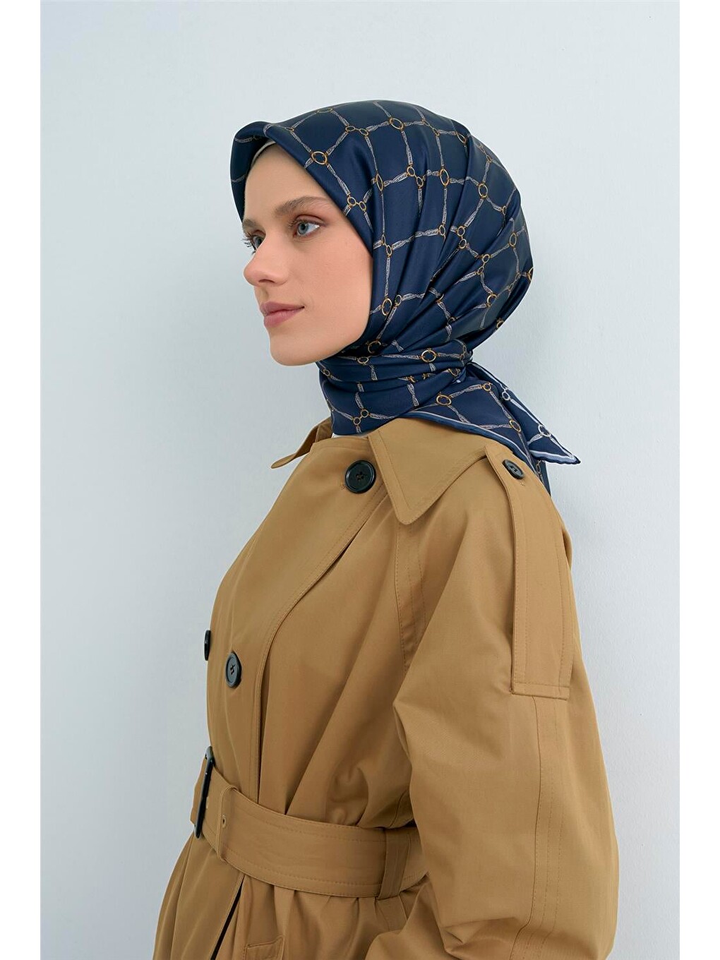 Lacivert Saf İpek Twill Eşarp 9538d 85-2