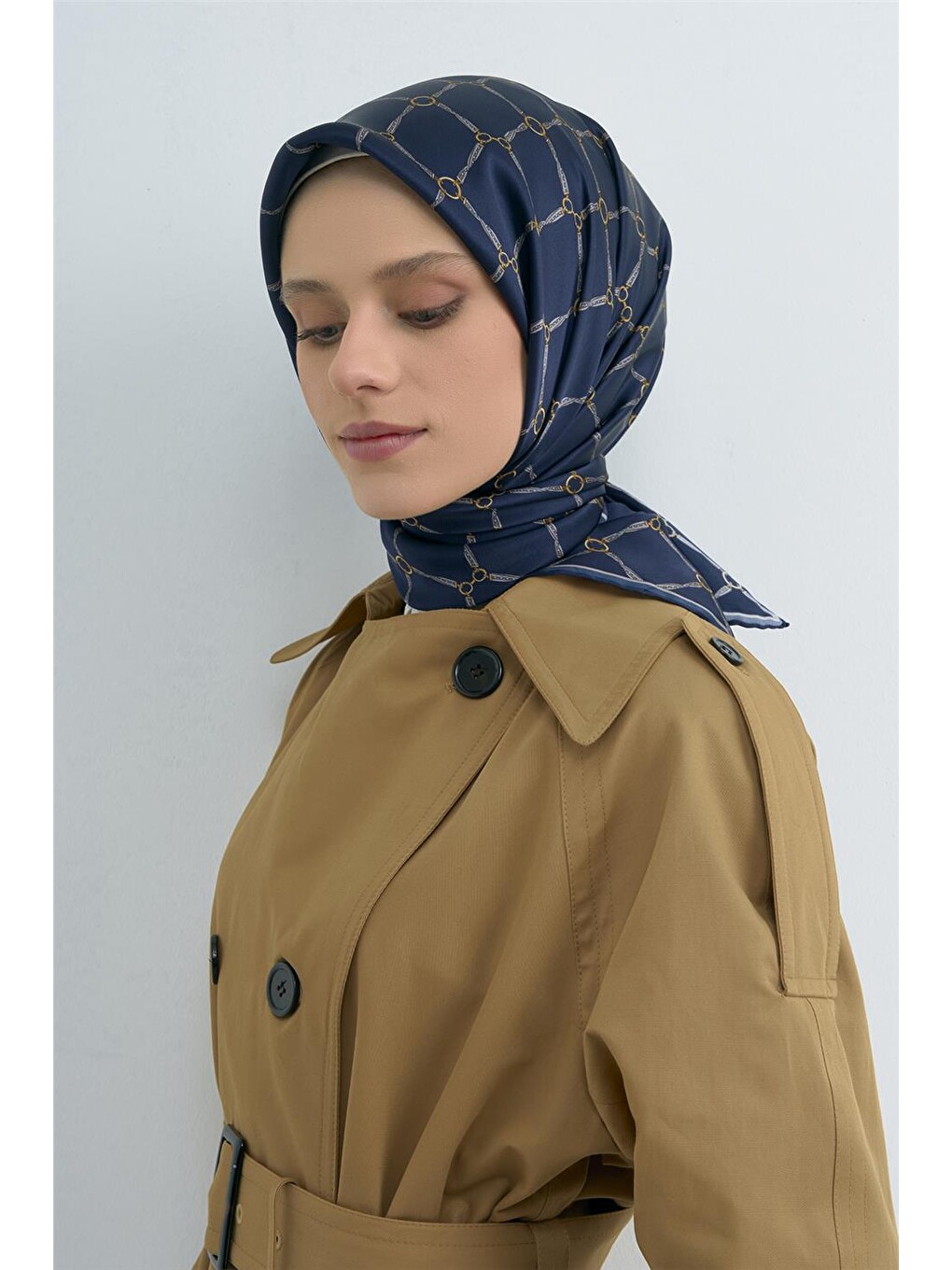 Lacivert Saf İpek Twill Eşarp 9538d 85-3