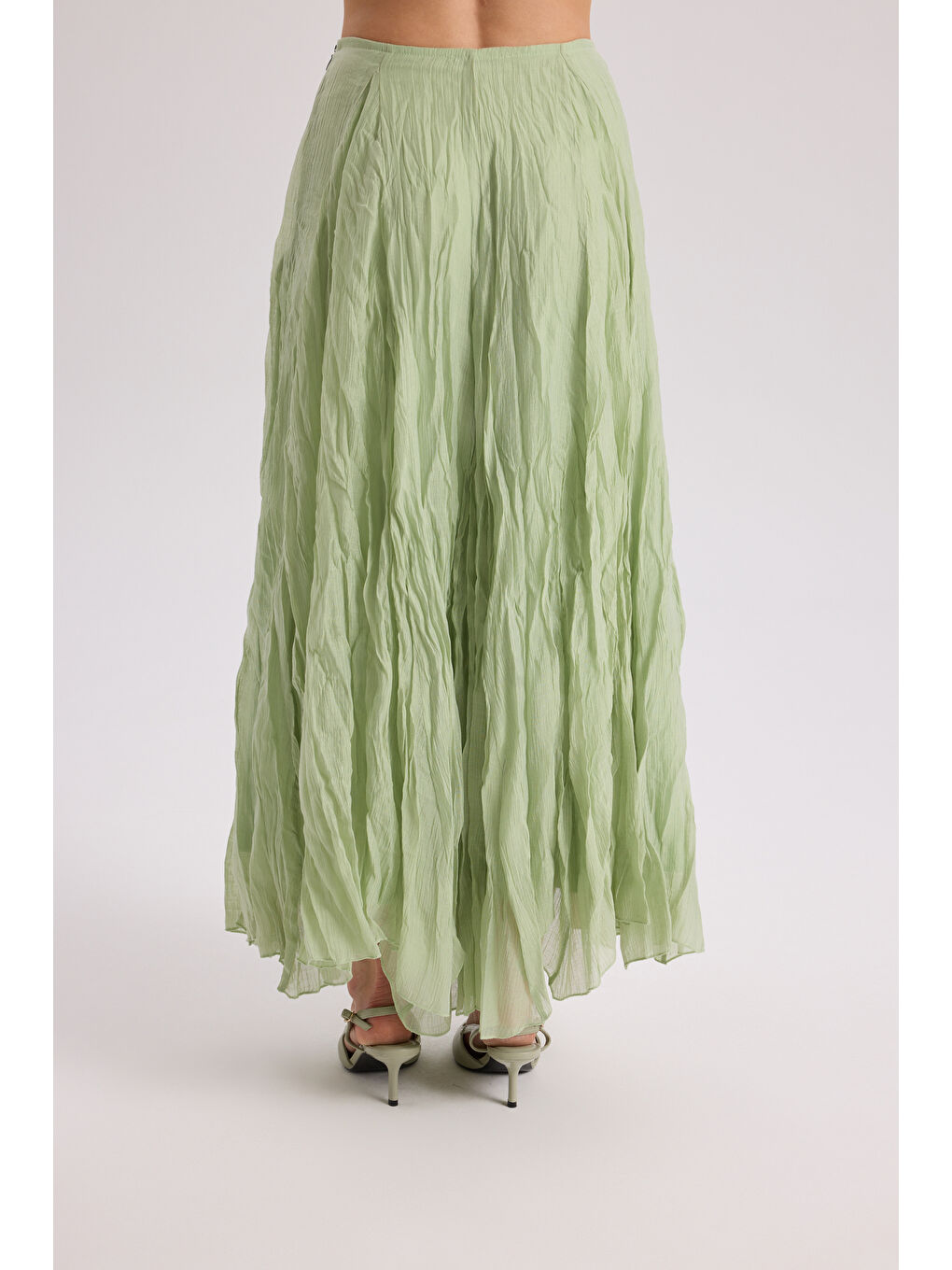 Freesia Kırışık Yeşil Uzun Etek-3