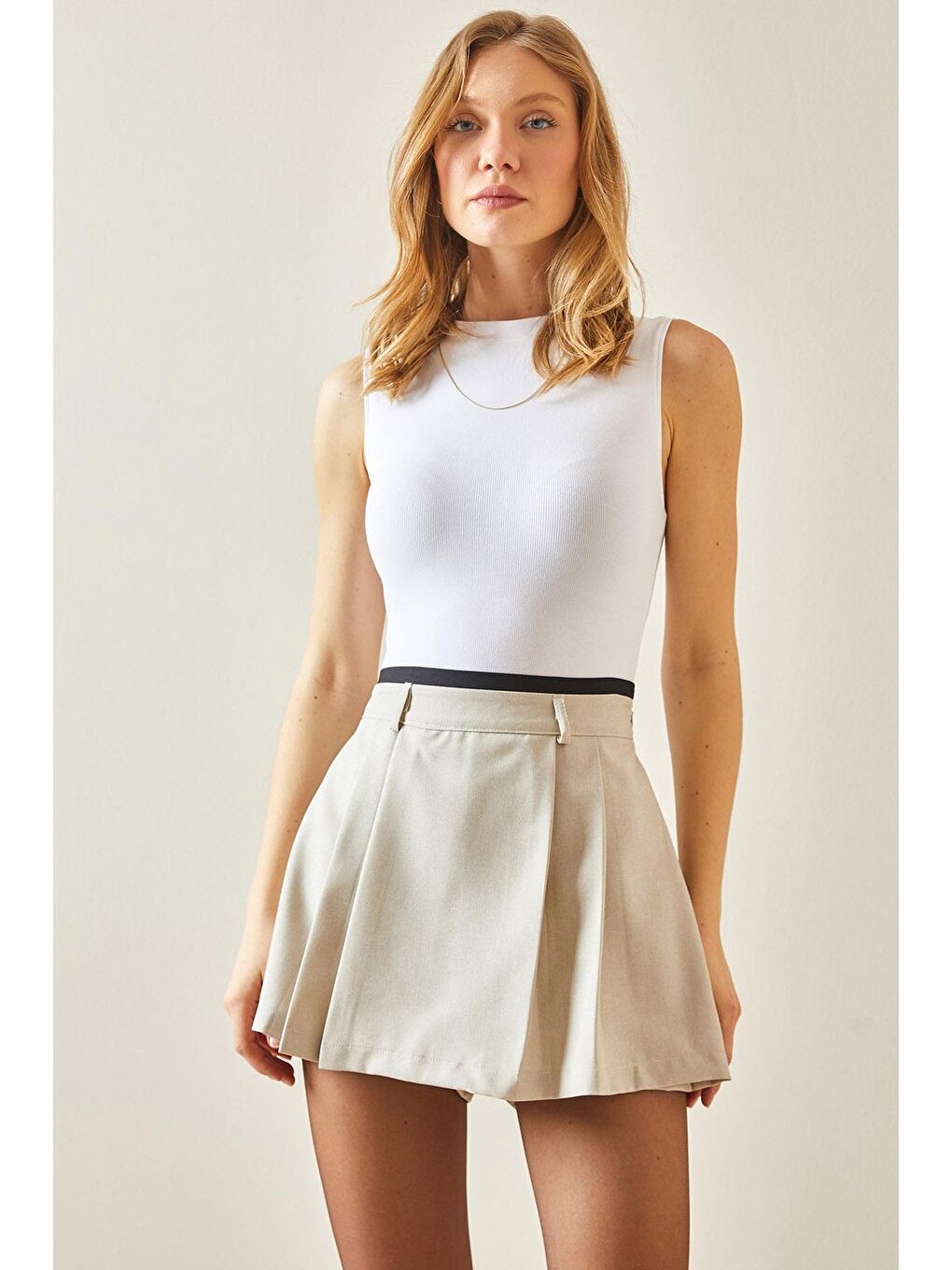 Bej Pile Detaylı Şort Etek 5YXK7-48243-25-1