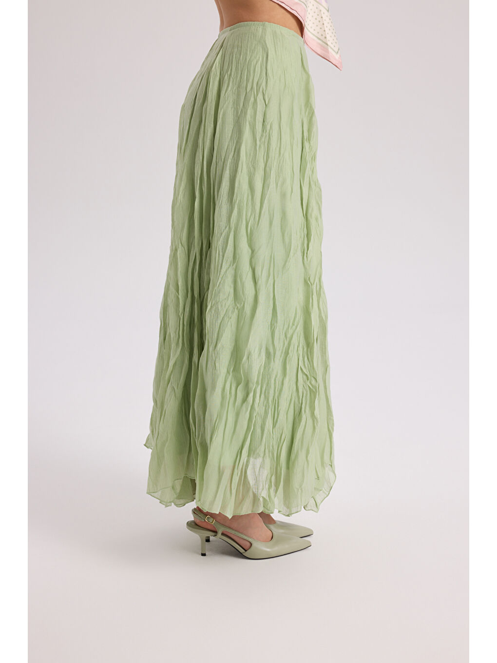 Freesia Kırışık Yeşil Uzun Etek-4