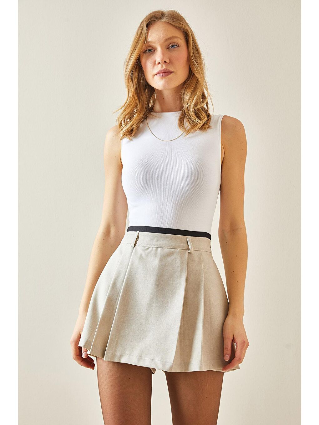 Bej Pile Detaylı Şort Etek 5YXK7-48243-25-2