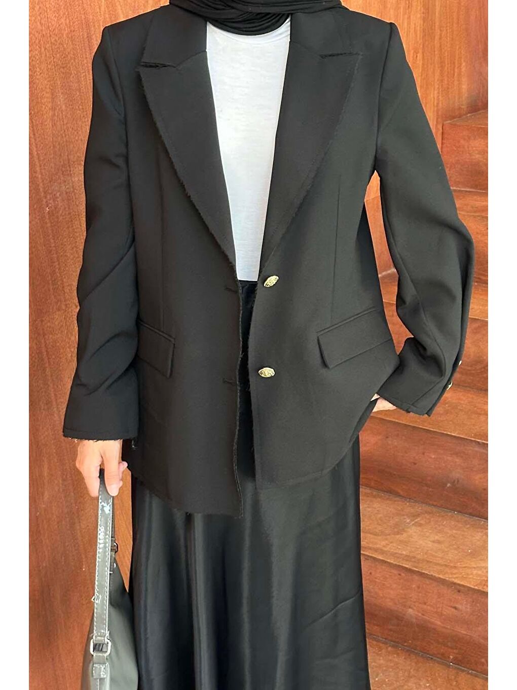 Gold Düğmeli Blazer Ceket Siyah-2