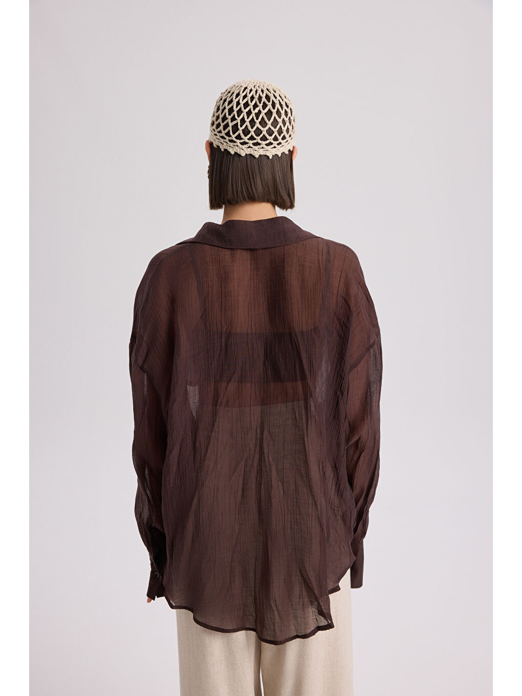 Kahverengi Darya Kırışık Detay Kahve Gömlek-4