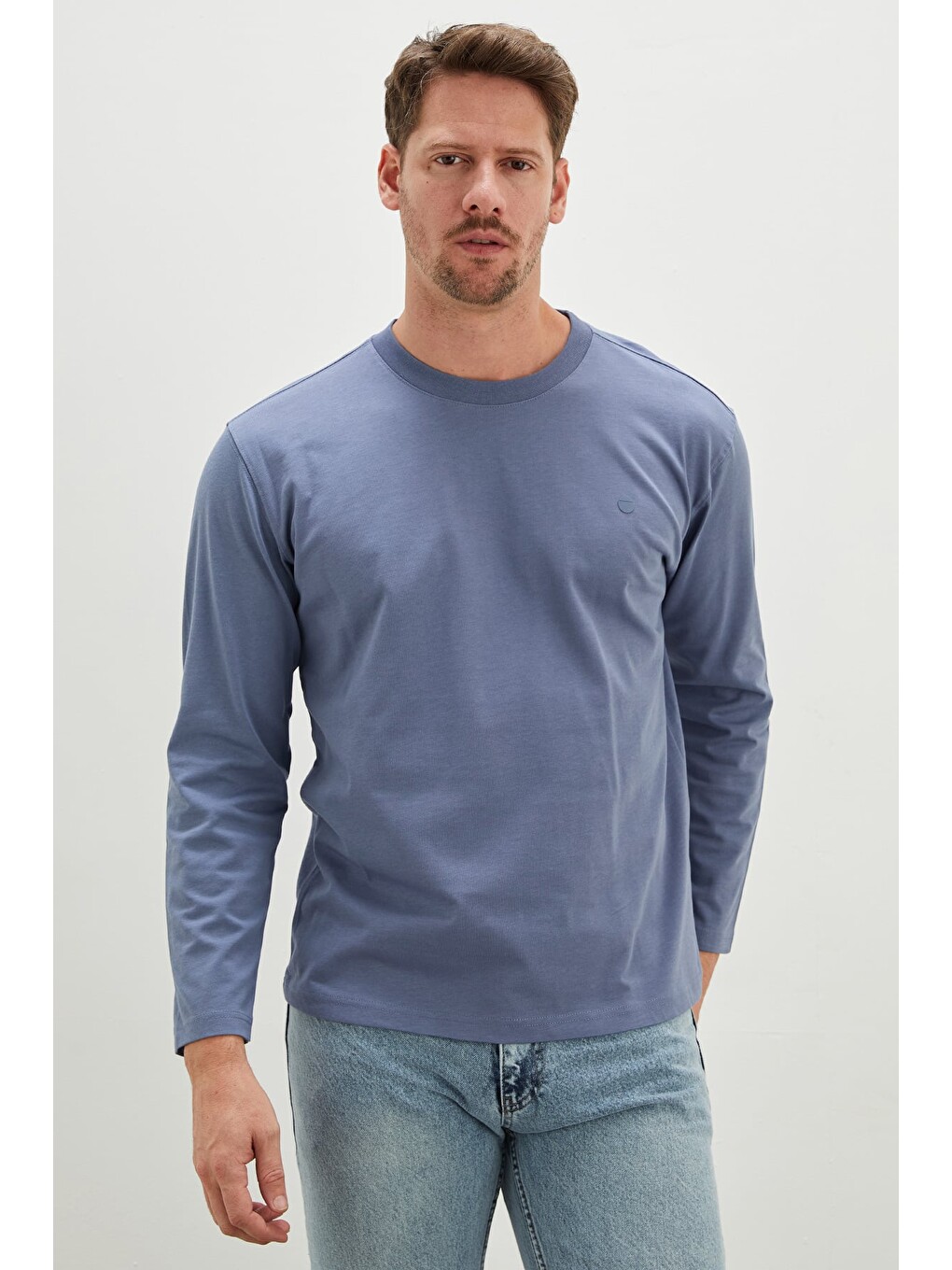 Mavi Baskılı Bisiklet Yaka Sweatshirt-1