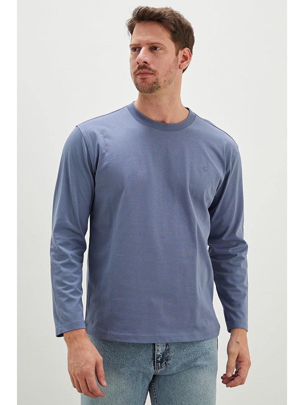 Mavi Baskılı Bisiklet Yaka Sweatshirt-2