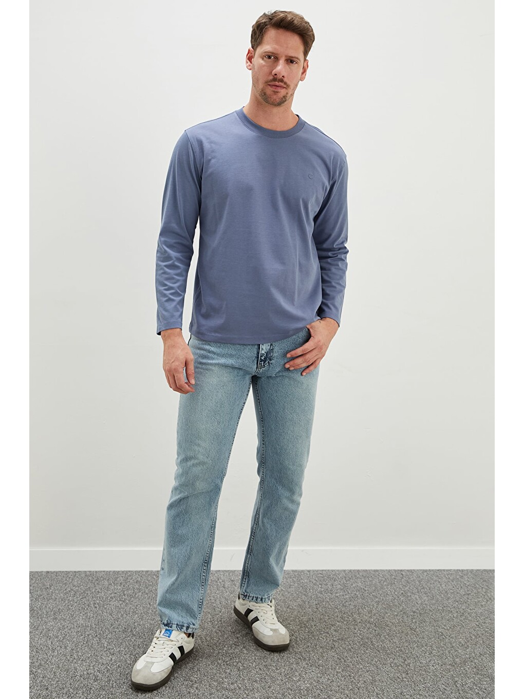 Mavi Baskılı Bisiklet Yaka Sweatshirt-3