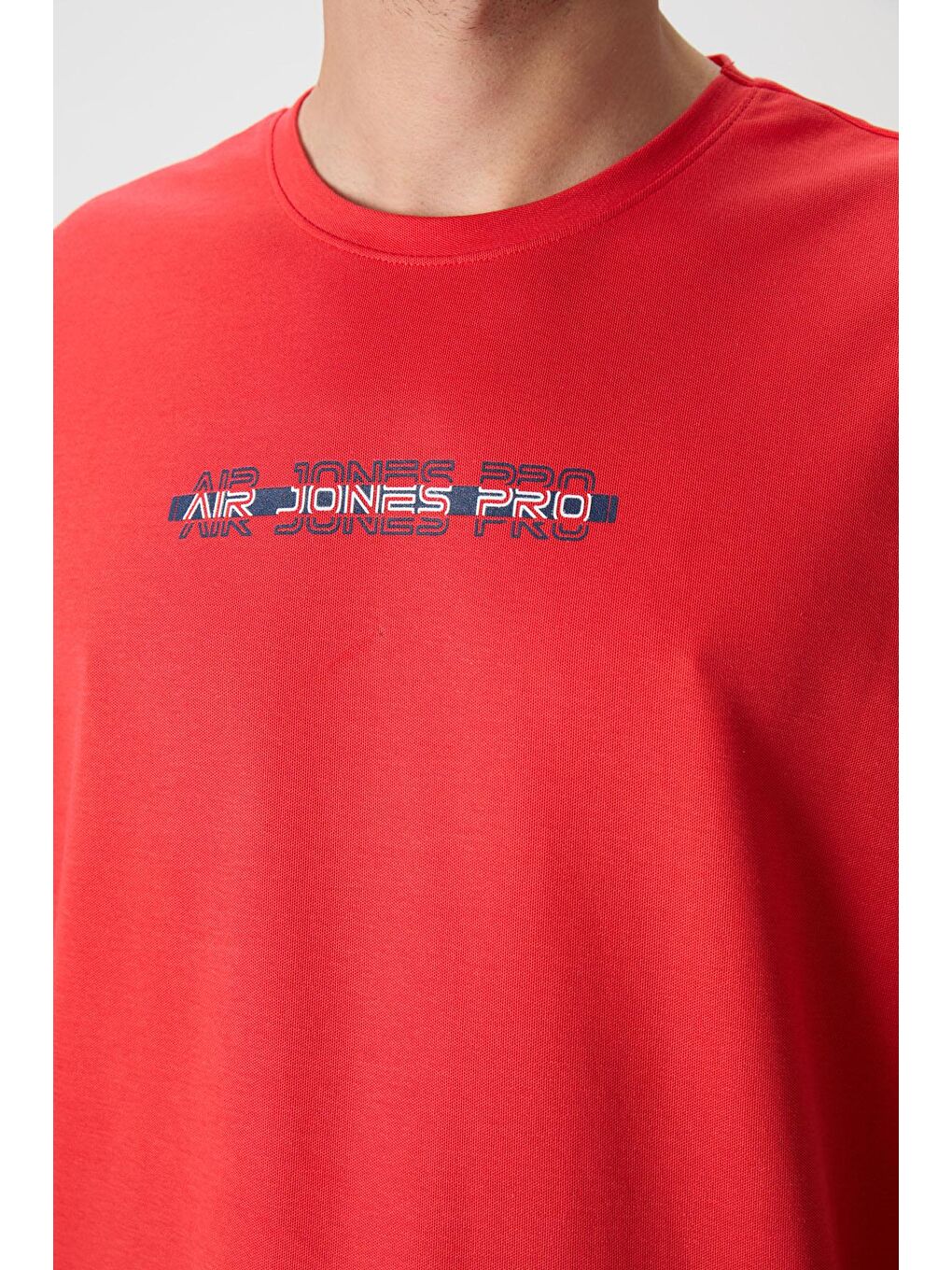 AIR JONES Kırmızı Pamuklu Kalın Yüzeyi Dokulu Oversize Fit  Baskılı Erkek T-Shirt - 1