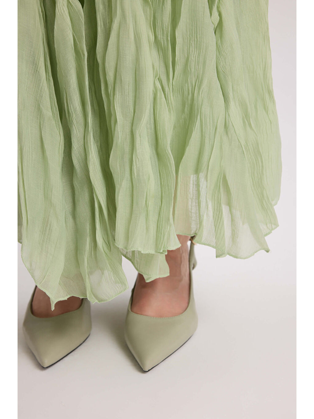 Freesia Kırışık Yeşil Uzun Etek-7