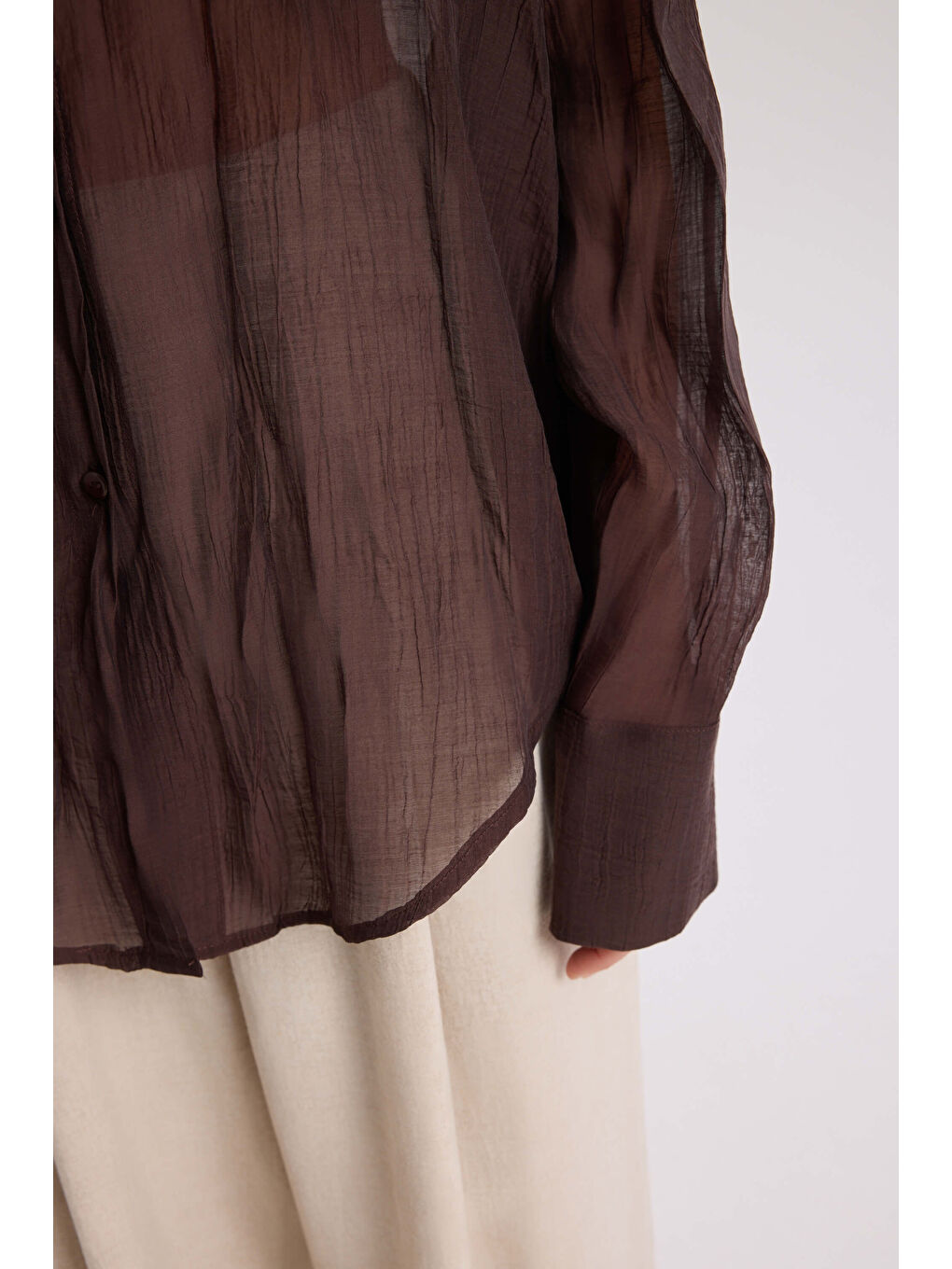 Kahverengi Darya Kırışık Detay Kahve Gömlek-7