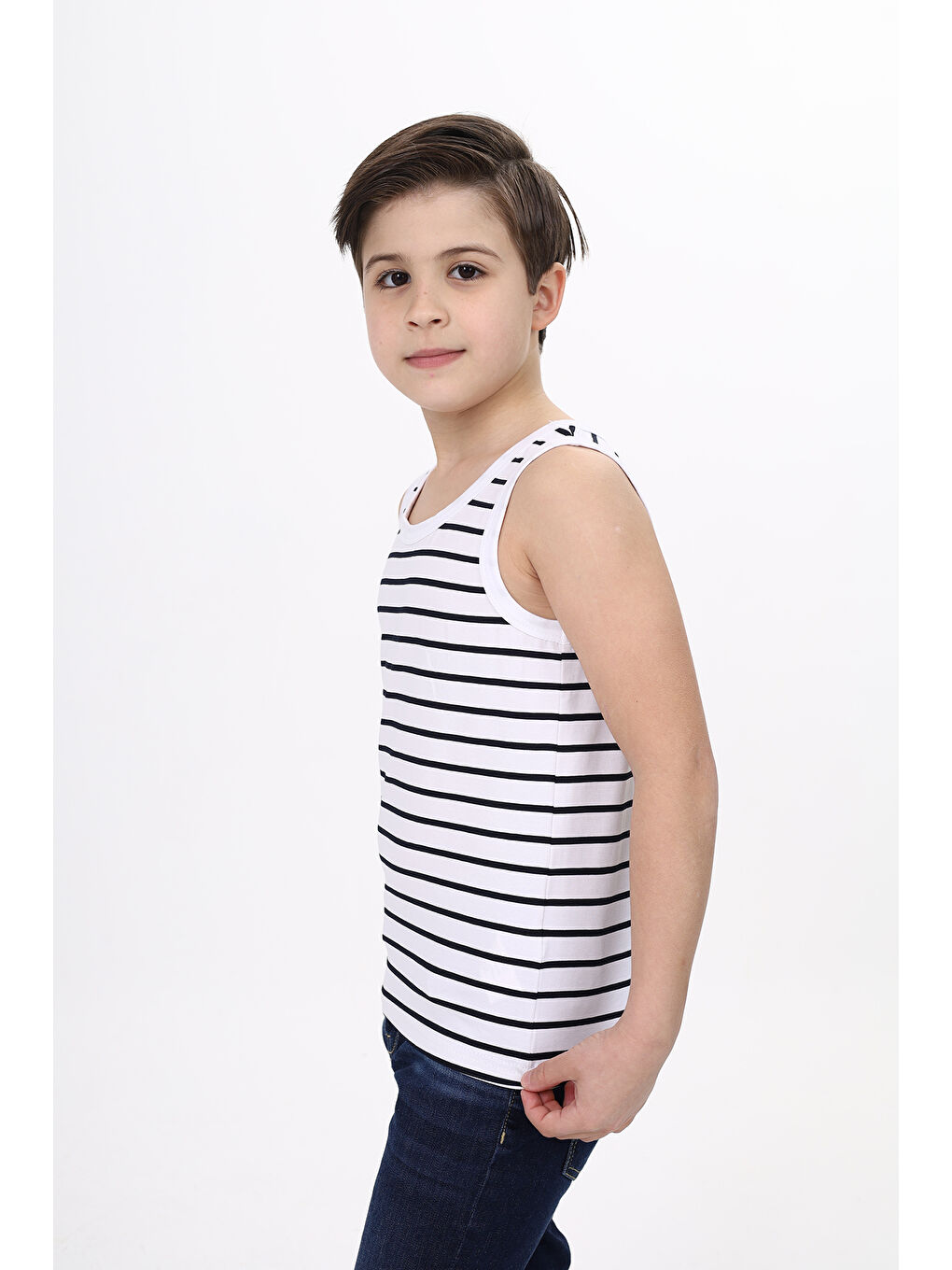 Lacivert Erkek Çocuk Çizgili Atlet-1