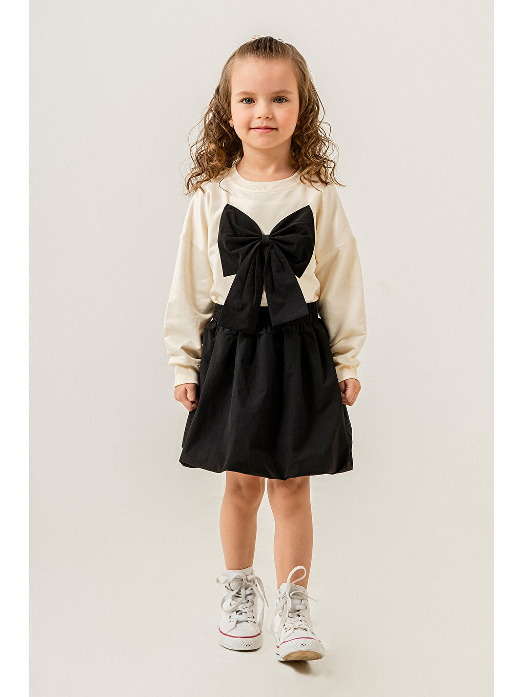 Siyah Fiyonklu Badili Balon Etekli Kız Çocuk Takım 20384