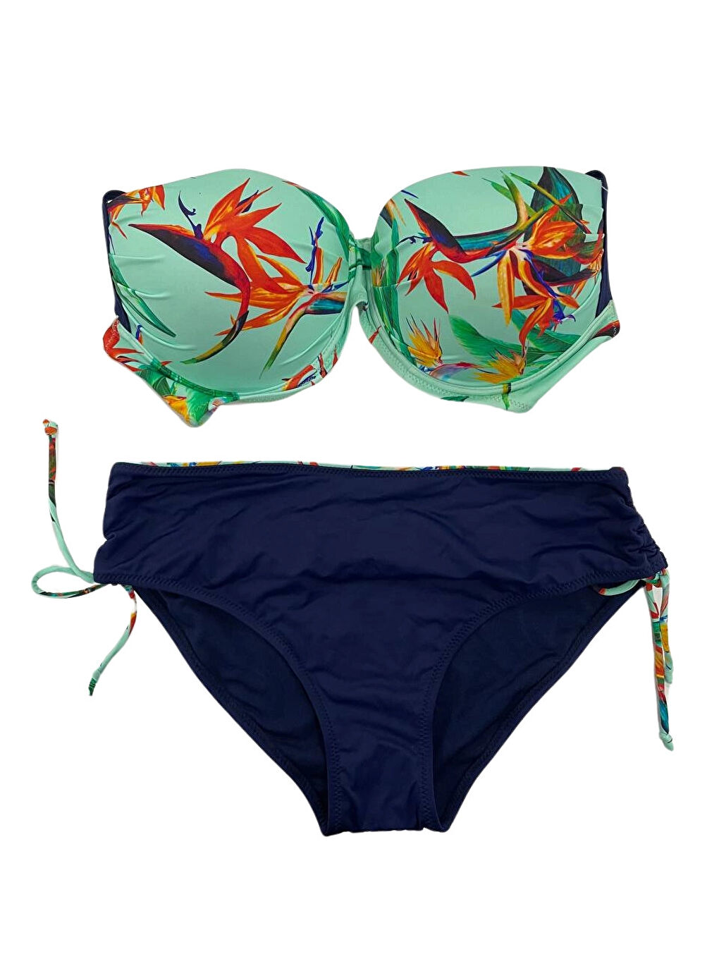 Kadın Turkuaz Lacivert Desenli Büyük Beden Astarlı Bikini Takım HZL25S-LC3327-1
