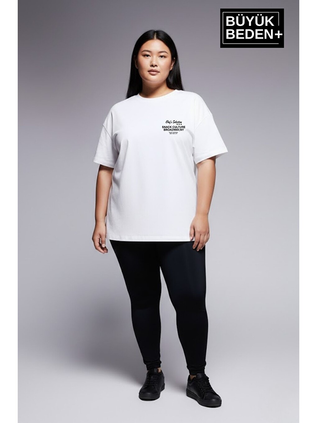 Beyaz Kadın Büyük Beden Chef's Selection Baskılı 3xl-6xl Bisiklet Yaka Tshırt SPR25BTSK510-04