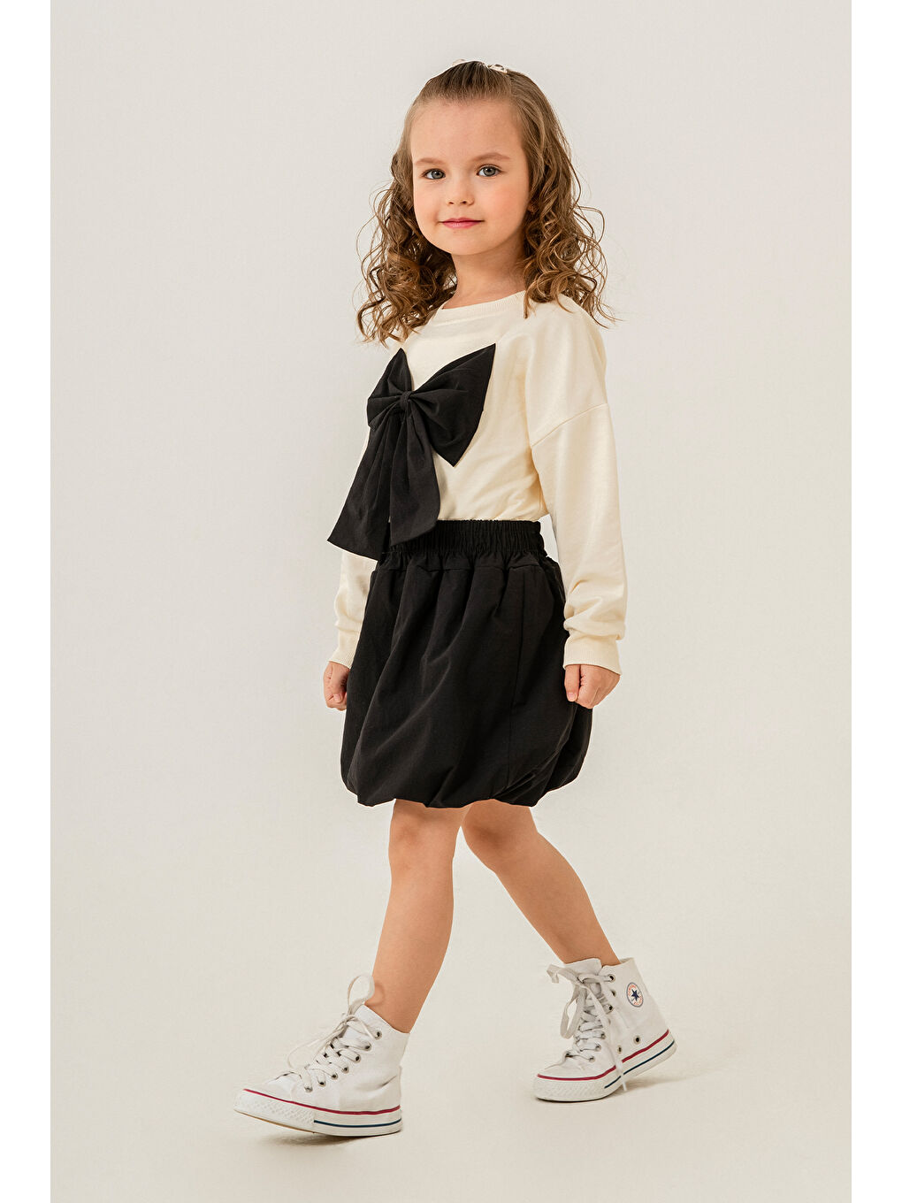 Siyah Fiyonklu Badili Balon Etekli Kız Çocuk Takım 20384-1