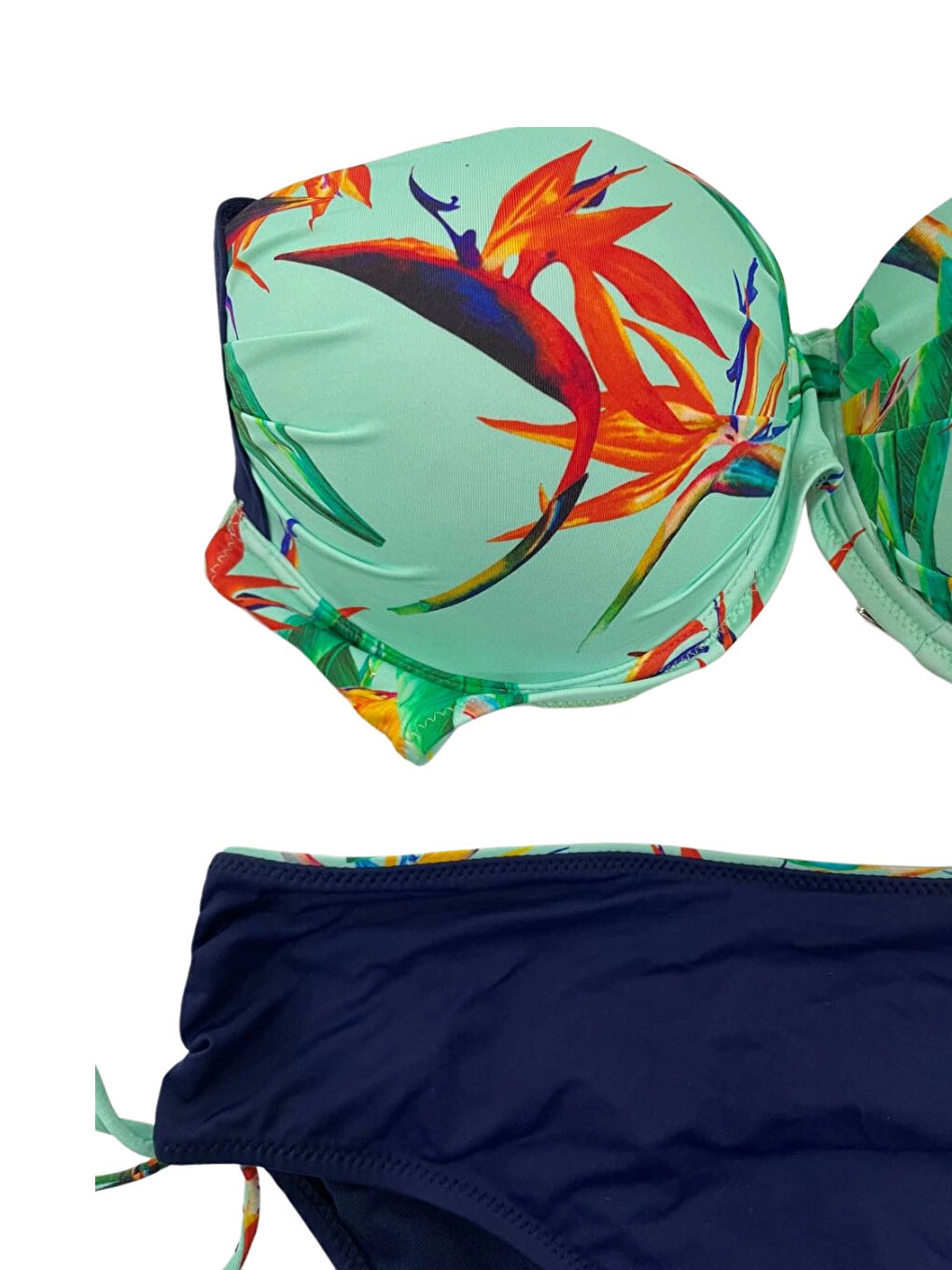 Kadın Turkuaz Lacivert Desenli Büyük Beden Astarlı Bikini Takım HZL25S-LC3327-2