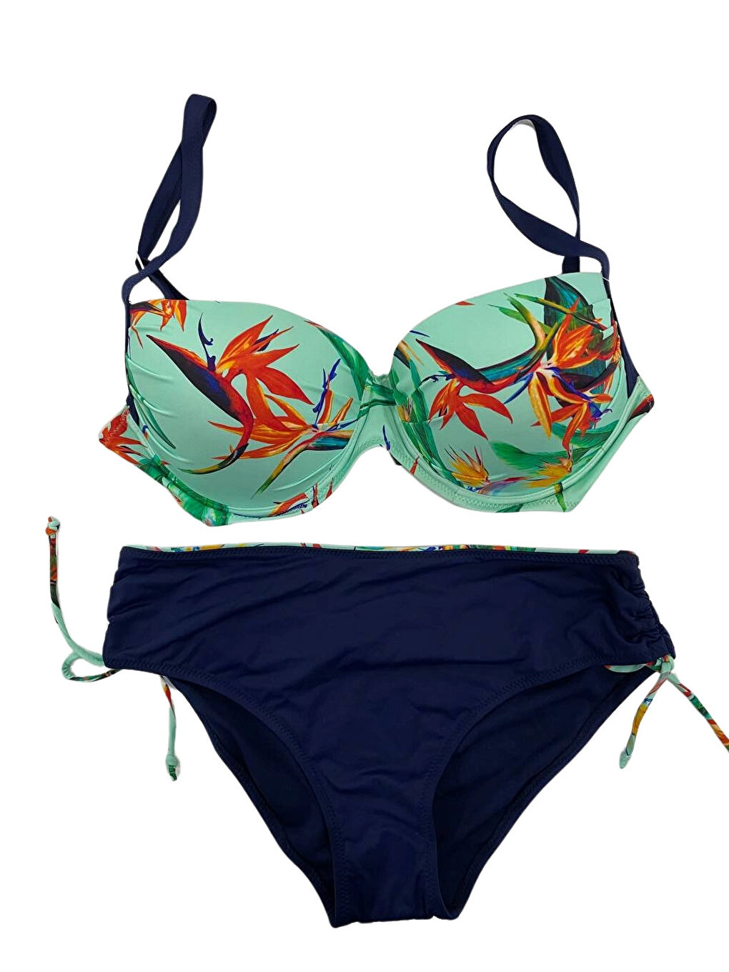 Kadın Turkuaz Lacivert Desenli Büyük Beden Astarlı Bikini Takım HZL25S-LC3327-3