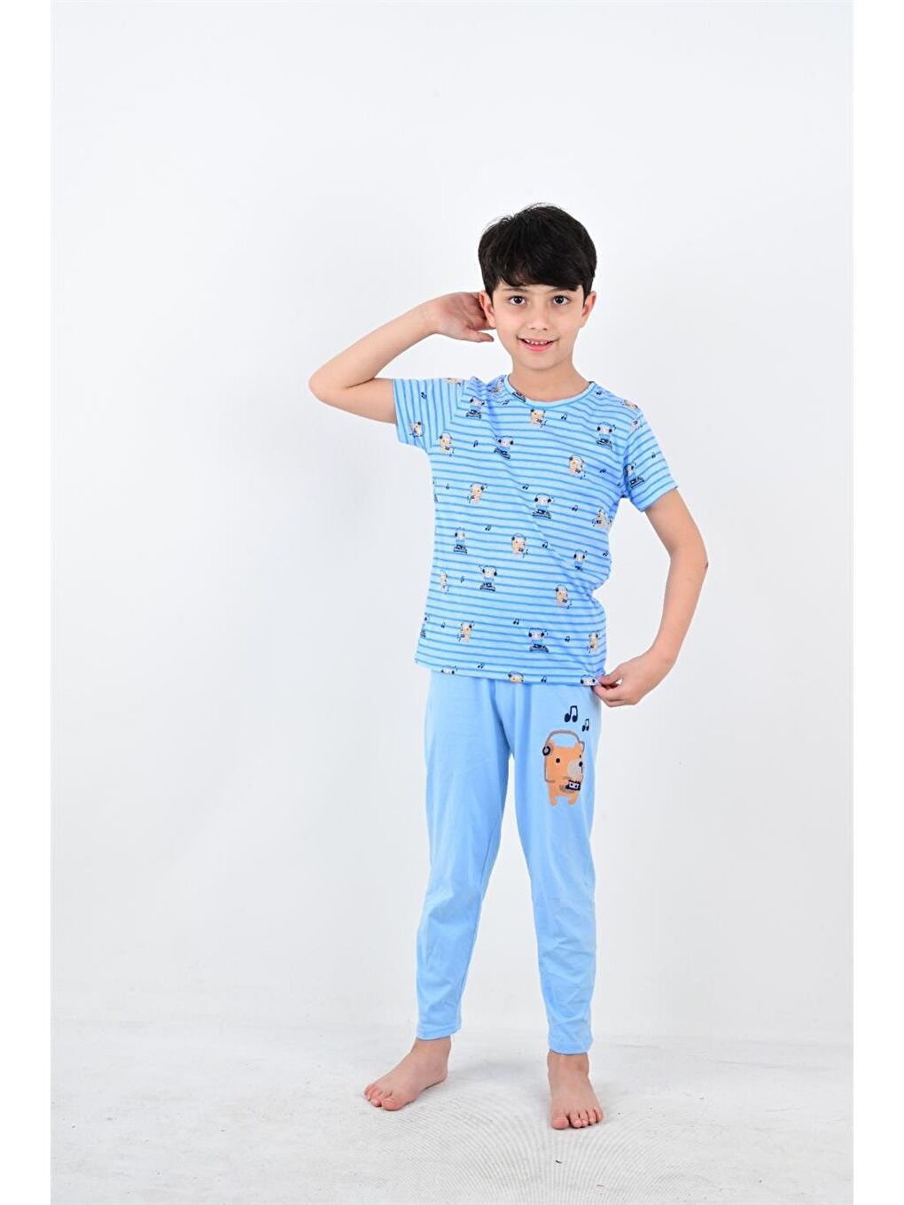 Erkek Çocuk Kısa Kollu Pijama Takımı Nota Mavi