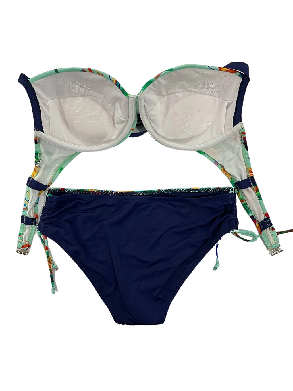 Kadın Turkuaz Lacivert Desenli Büyük Beden Astarlı Bikini Takım HZL25S-LC3327-4